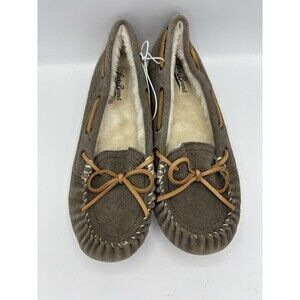 Lucky Brand Abelle 3 Gray Suede Leather Fur Lined Slipper Moccasins Women’s 10